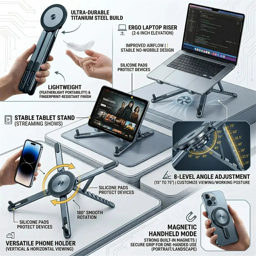 Aluminum Alloy Laptop Stand Foldable Magnetic Desk Phone Holder - My 2 buyOther