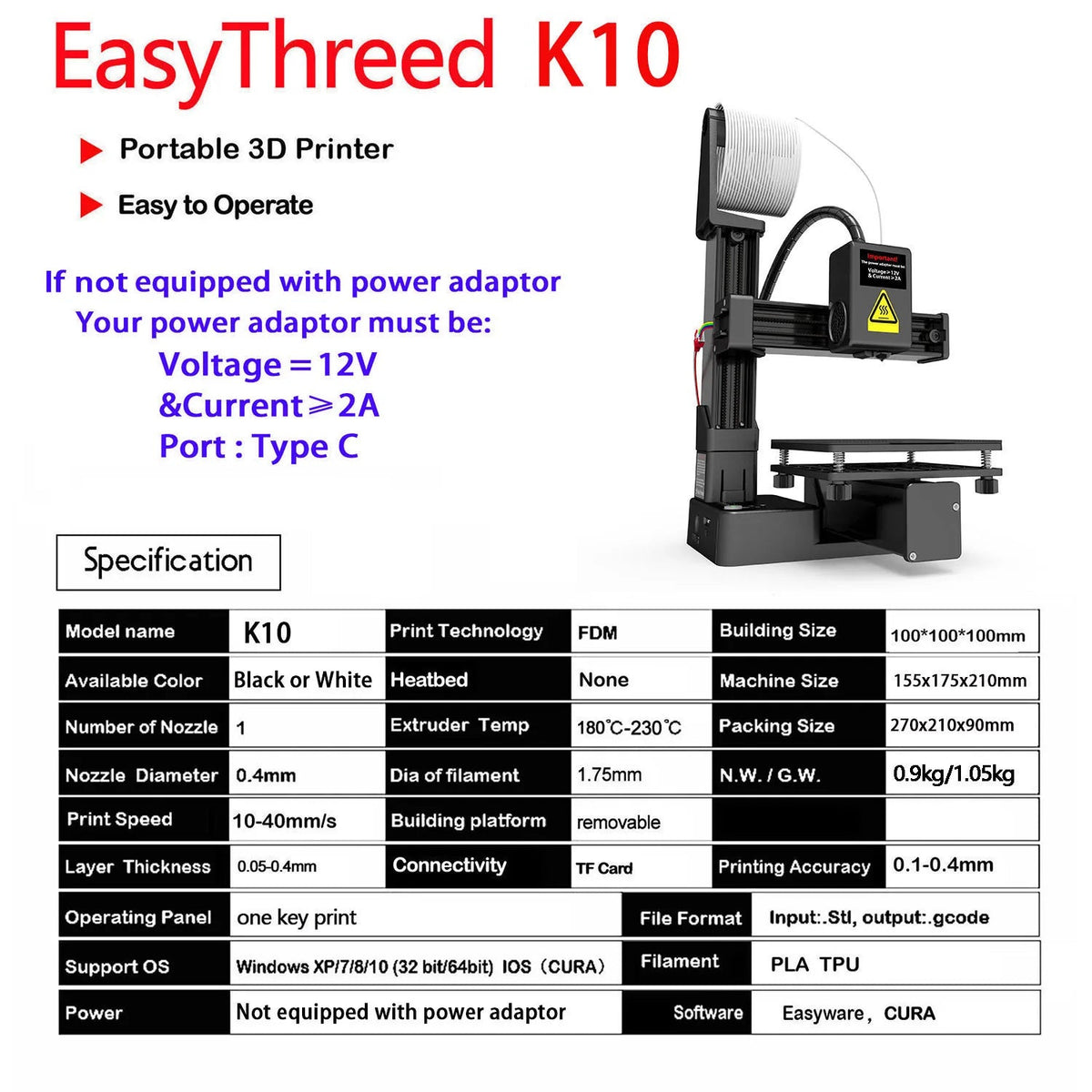 EasyThreed 3D Printer Entry Level Compatible with PLA TPU 1.75mm - My 2 buyOther