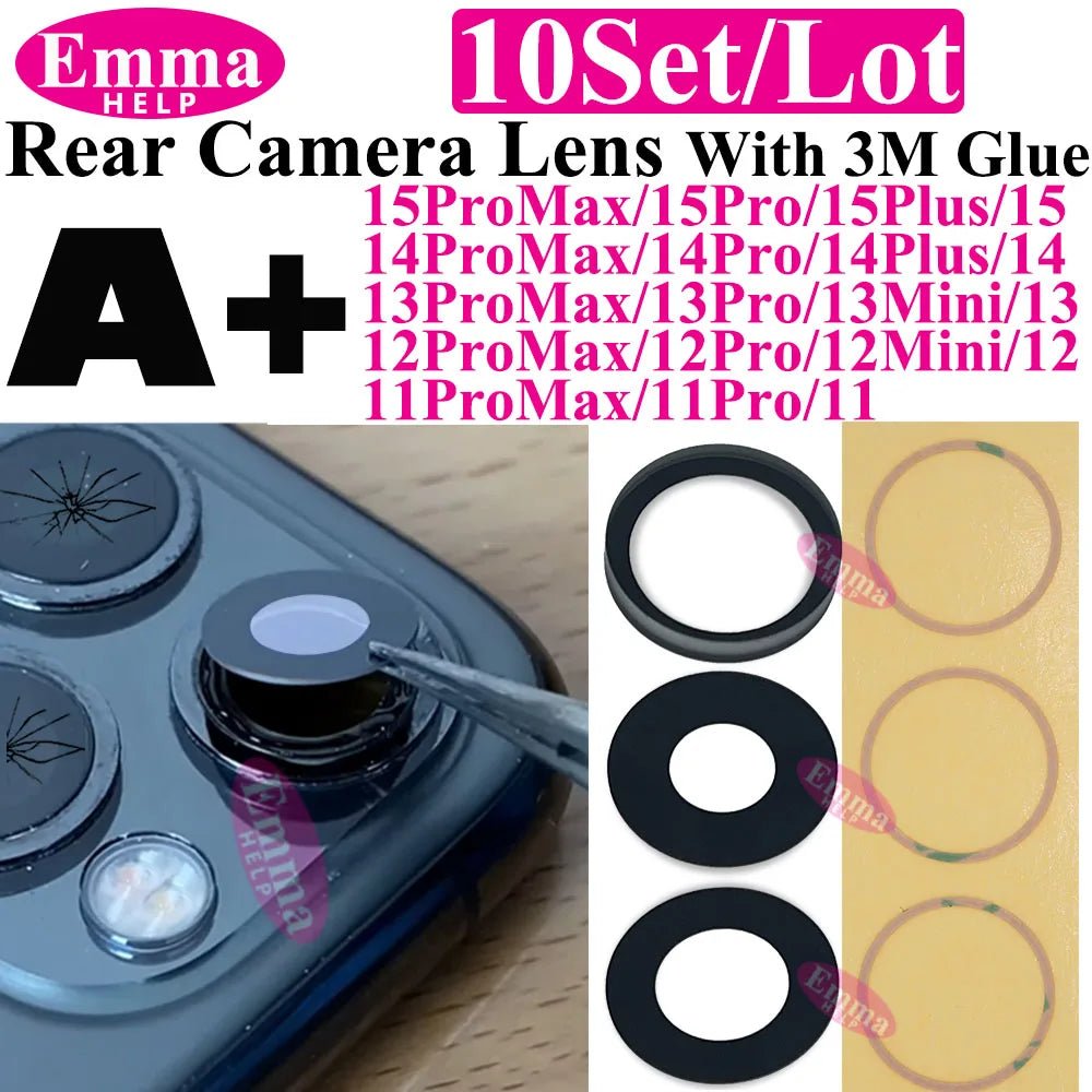 Emmahelp 10pcs A+ Back Camera Glass for iPhone 11 12 13 14 15 Pro Max - My 2 buyOther