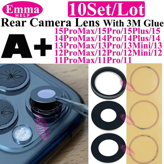 Emmahelp 10pcs A+ Back Camera Glass for iPhone 11 12 13 14 15 Pro Max - My 2 buyOther