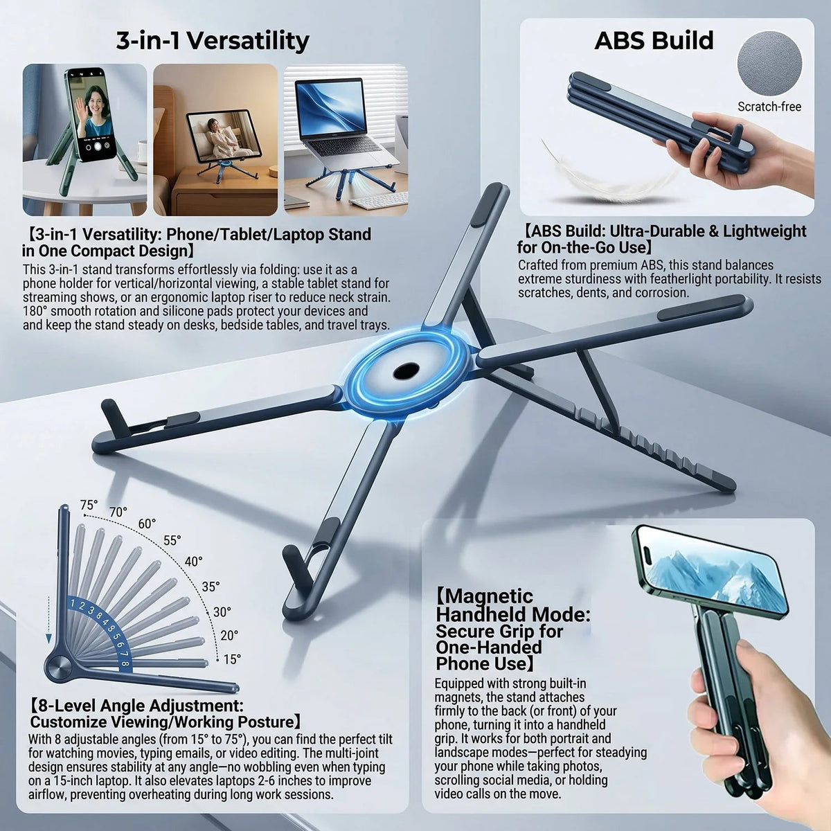 Foldable Magnetic Laptop Stand ABS Plastic Portable Adjustable Stand - My 2 buyOther