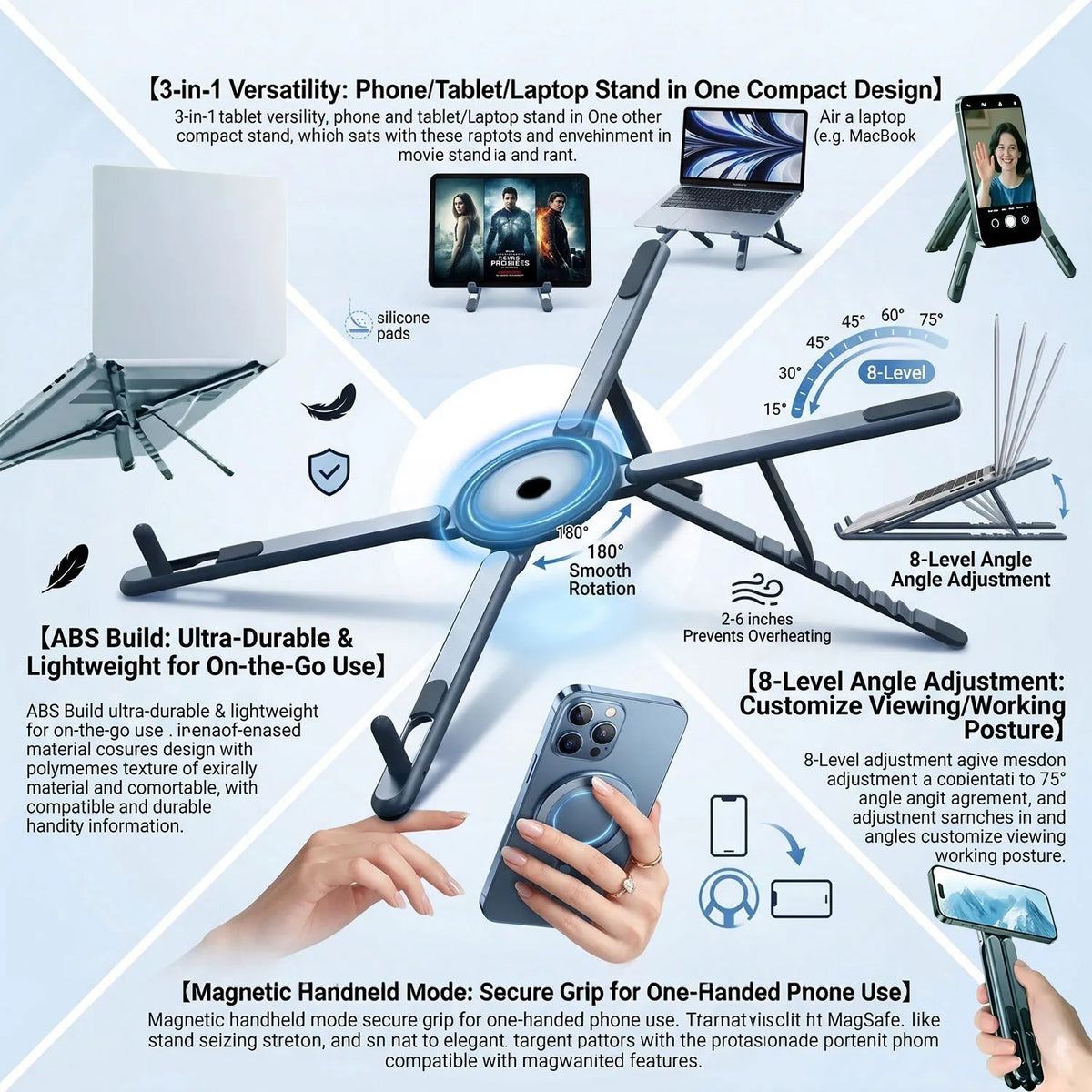 Foldable Magnetic Laptop Stand ABS Plastic Portable Adjustable Stand - My 2 buyOther