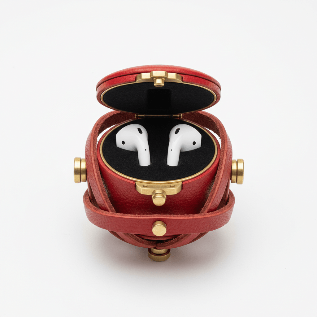 Leather Earphone Case Gyro Box For AirPods Red - My 2 buyMobile & Laptop Accessories