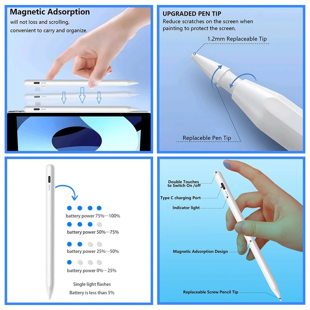 Stylus Pen For Apple Pencil with LED Power Indicators Palm Rejection - My 2 buyOther
